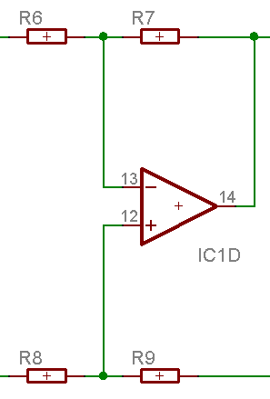 Differenzverstärker IC1D mit den Widerständen R6, R7, R8 und R9